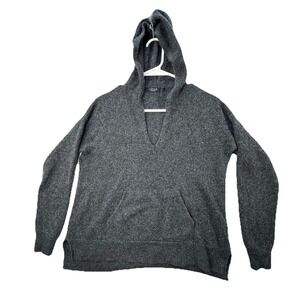 Lusso 100% Cashmere Pullover Hoodie Sweater Womens Small Grey Pocket **Hole